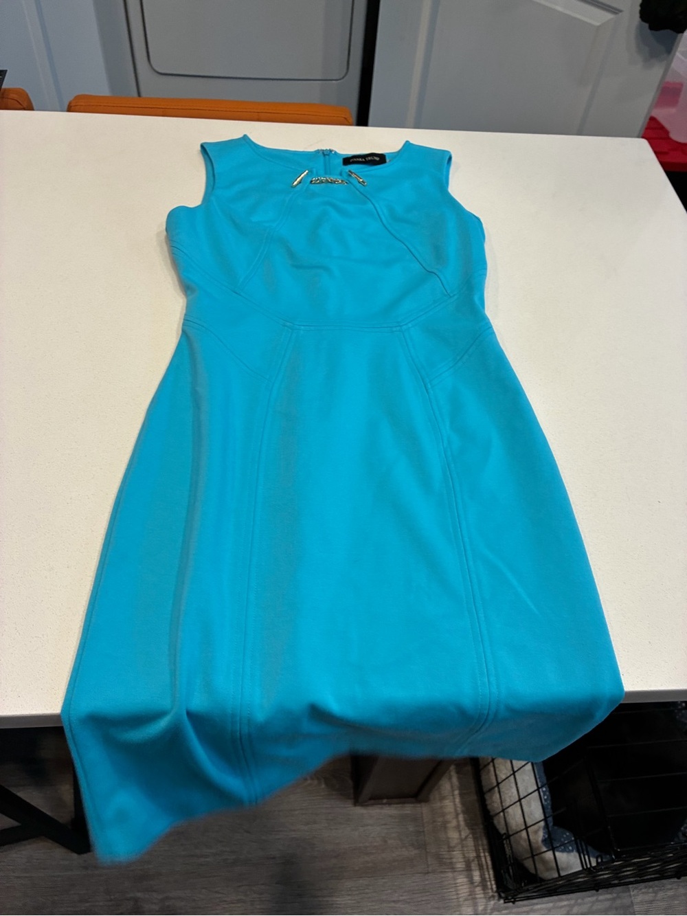 Ivanka Trump Blue Sheath Dress Size 2 Sleeveless Stretch Chain Zip Back